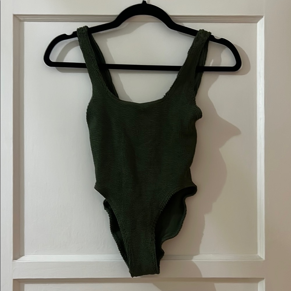 Khaki Textured One-Piece Swimsuit